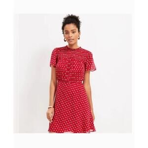 Ann Taylor Loft Women’s Dress Red Paisley Knee Length Sheer Lined Size 8 Petite